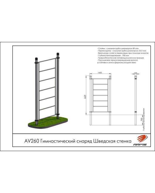 AV260 Гимнастический снаряд Шведская стенка