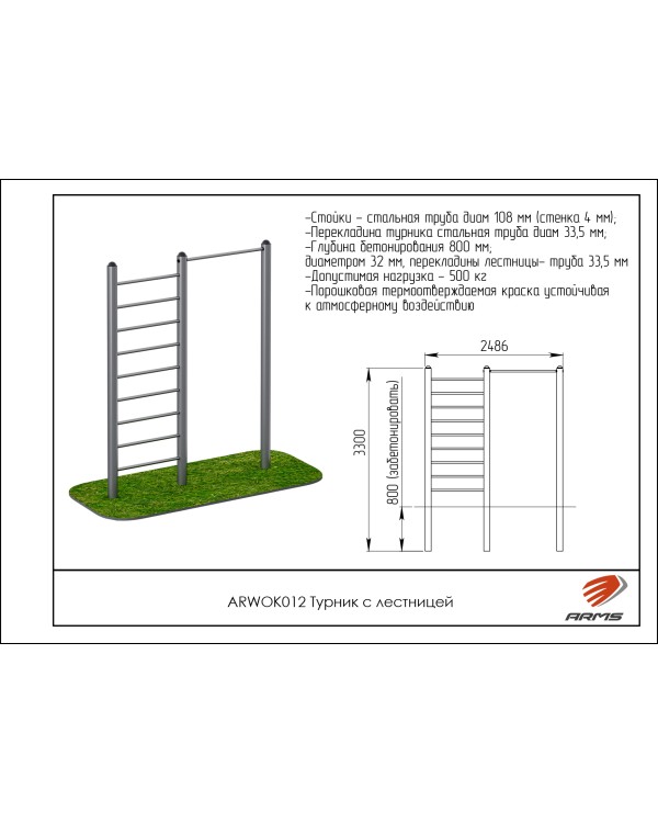 ARWOK012 Турник с лестницей