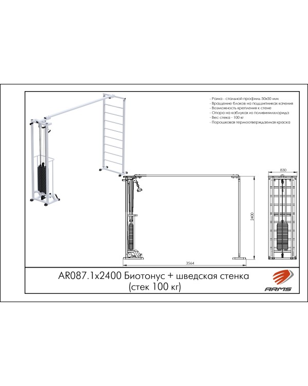 AR087.1х2400 Биотонус + шведская стенка (стек 100 кг)