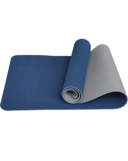 Коврик для йоги и фитнеса TPE 183*61*0.6 см, 2-слойный, сине-серый