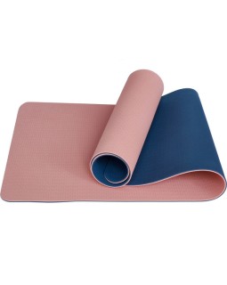 Коврик для йоги и фитнеса TPE 183*61*0.6 см, 2-слойный, розово-синий