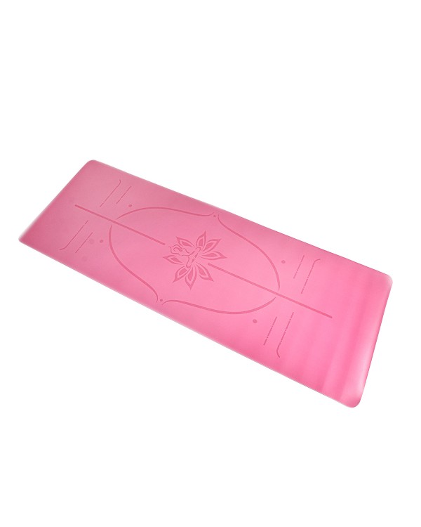 Коврик для йоги и фитнеса PU 183*68*0.4 см, с разметкой, розовый