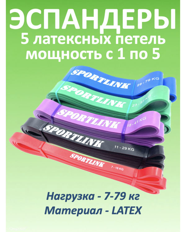 Набор из 5 латексных петель (7 - 79 кг) Набор из 5 латексных петель (7 - 79 кг)