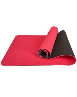 Коврик для йоги и фитнеса TPE 183*61*0.6 см, 2-слойный, малиново-черный