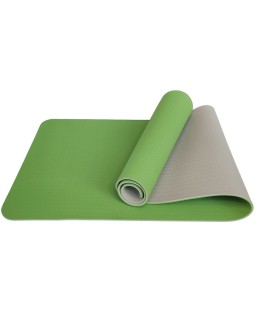 Коврик для йоги и фитнеса TPE 183*61*0.6 см, 2-слойный, зелено-серый