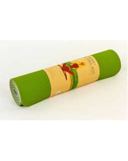 Коврик для йоги и фитнеса TPE 183*61*1 см, 2-слойный, зелено-серый