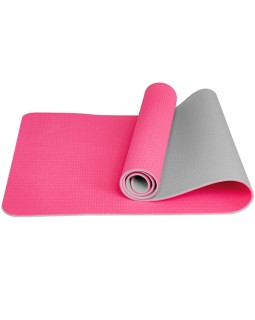 Коврик для йоги и фитнеса TPE 183*61*0.6 см, 2-слойный, розово-серый