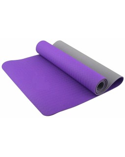 Коврик для йоги и фитнеса TPE 183*61*0.6 см, 2-слойный, фиолетово-серый