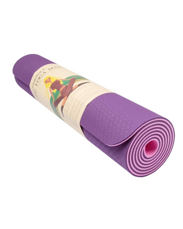 Коврик для йоги и фитнеса TPE 183*61*1 см, 2-слойный, фиолетово-розовый