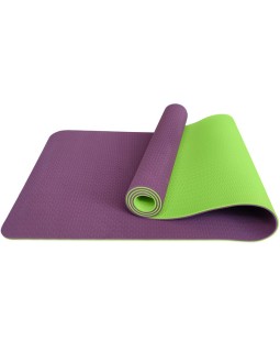 Коврик для йоги и фитнеса TPE 183*61*0.6 см, 2-слойный, фиолетово-салатовый