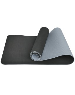 Коврик для йоги и фитнеса TPE 183*61*0.6 см, 2-слойный, черно-серый