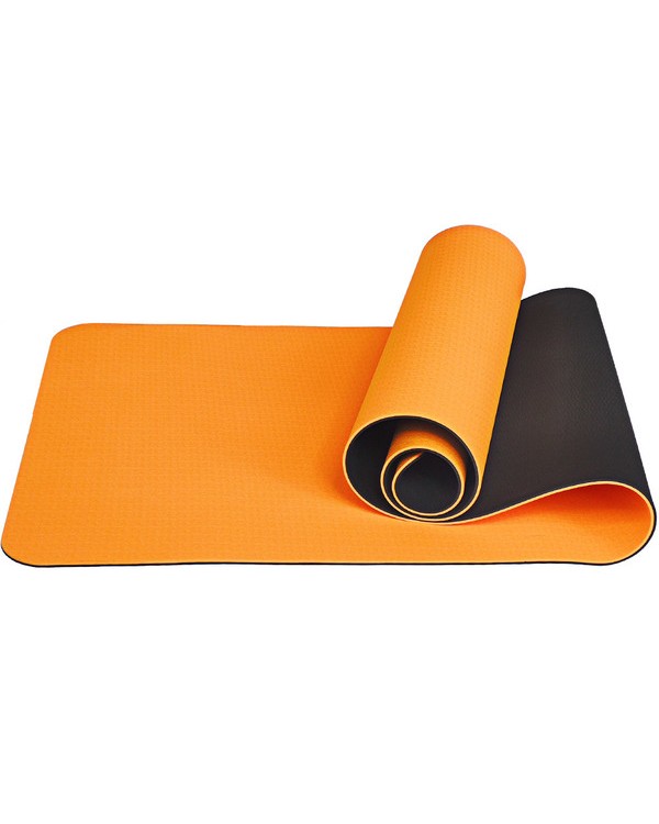 Коврик для йоги и фитнеса TPE 183*61*0.6 см, 2-слойный, оранжево-черный