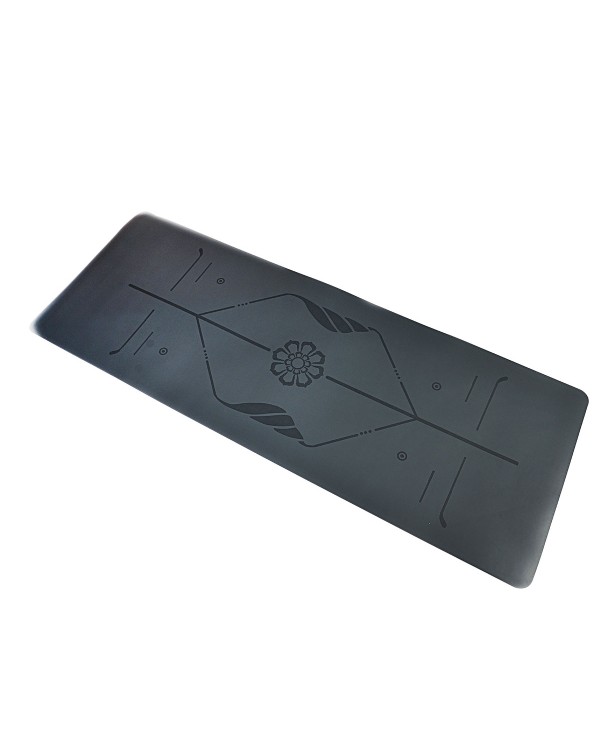 Коврик для йоги и фитнеса PU 183*68*0.4 см, с разметкой, серый